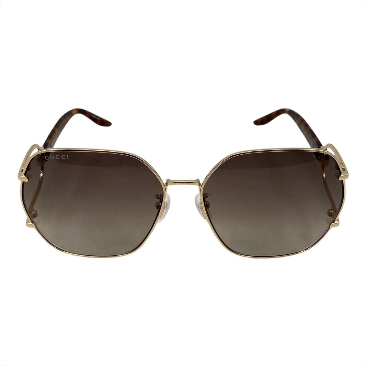 Gucci Sunglasses Geometric Frame Double Tortoiseshell Pattern Brown Gold Eyewear — view 3