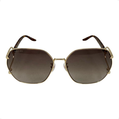 Gucci Sunglasses Geometric Frame Double Tortoiseshell Pattern Brown Gold Eyewear — view 3