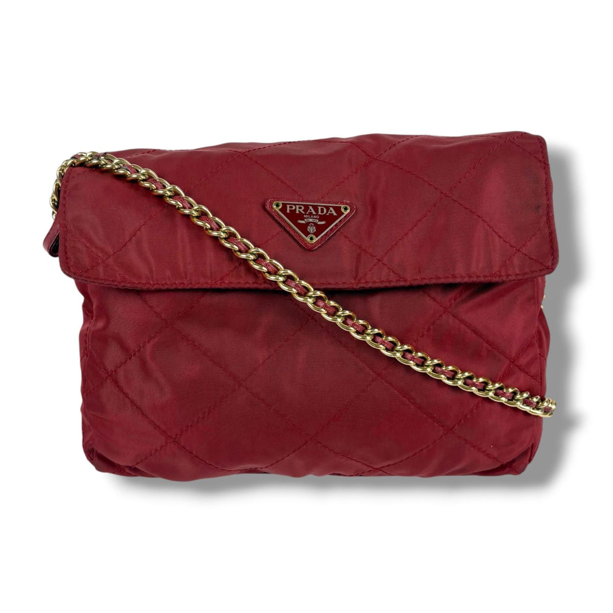 Prada Quilted Triangle Logo Chain Shoulder Bag Tessuto Nylon