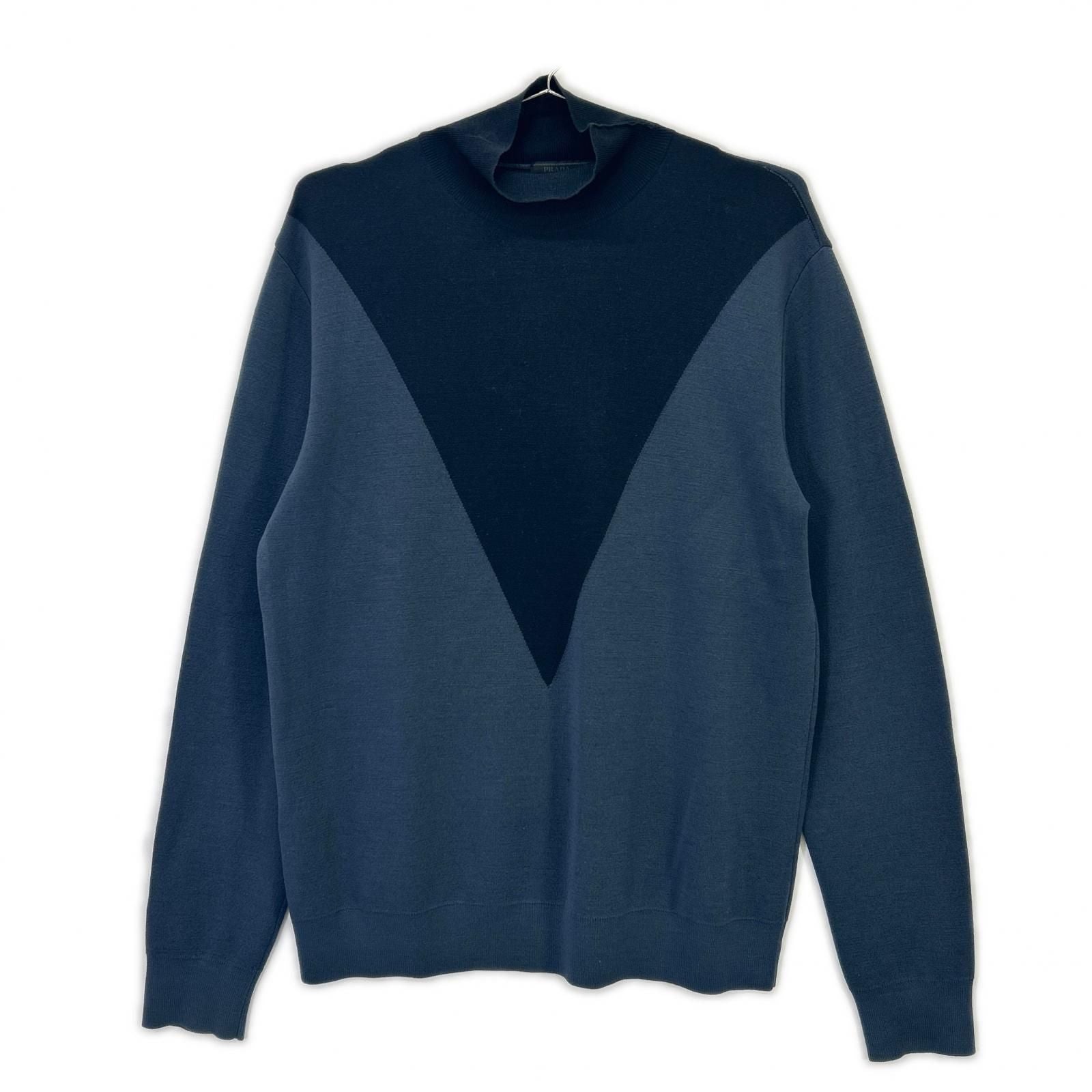 Prada Navy Wool High Neck Pullover Knit 52 Sweater