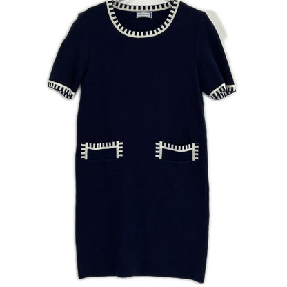 Saint Laurent Yves Navy Rayon Short Sleeve Dress