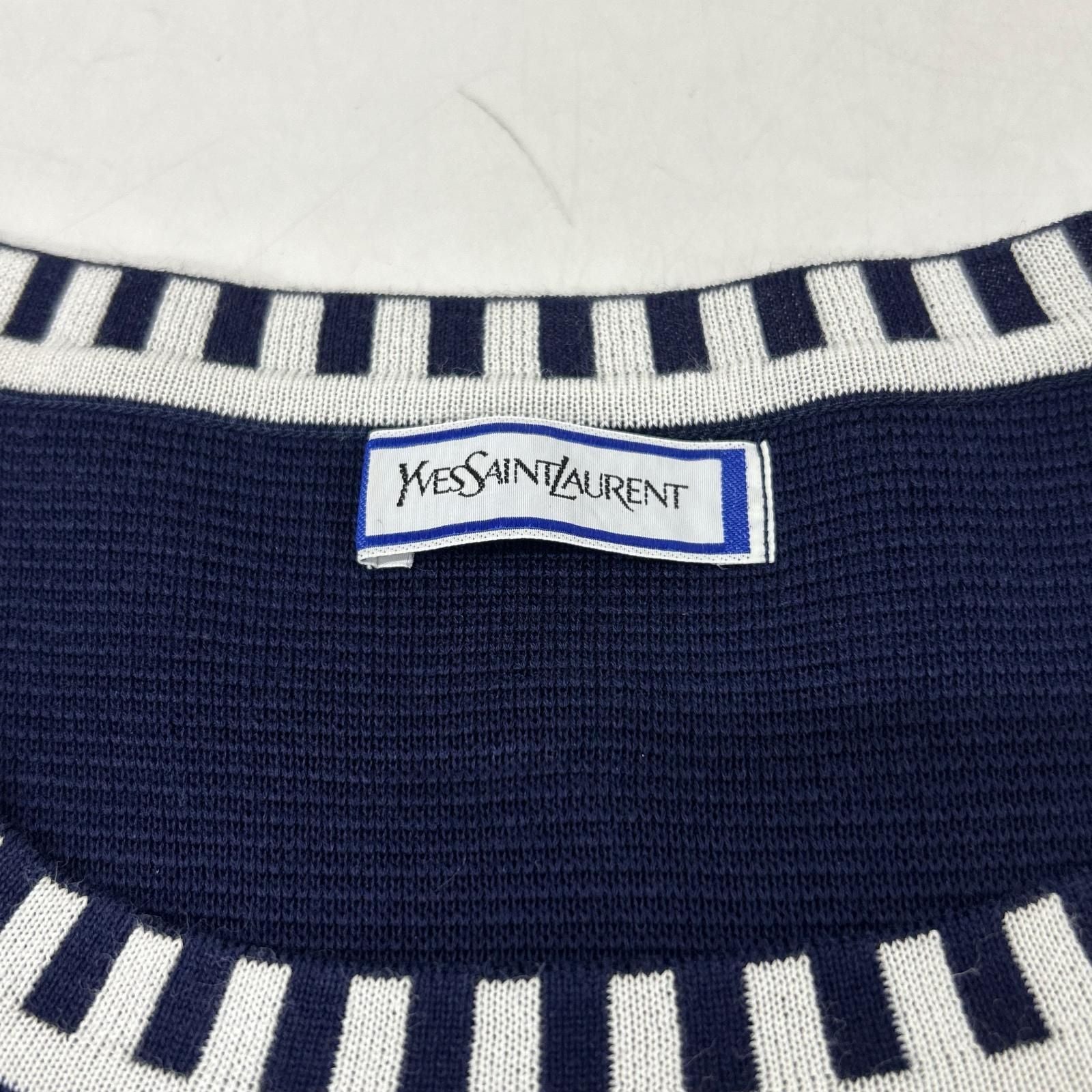 Saint Laurent Yves Navy Rayon Short Sleeve Dress — view 3