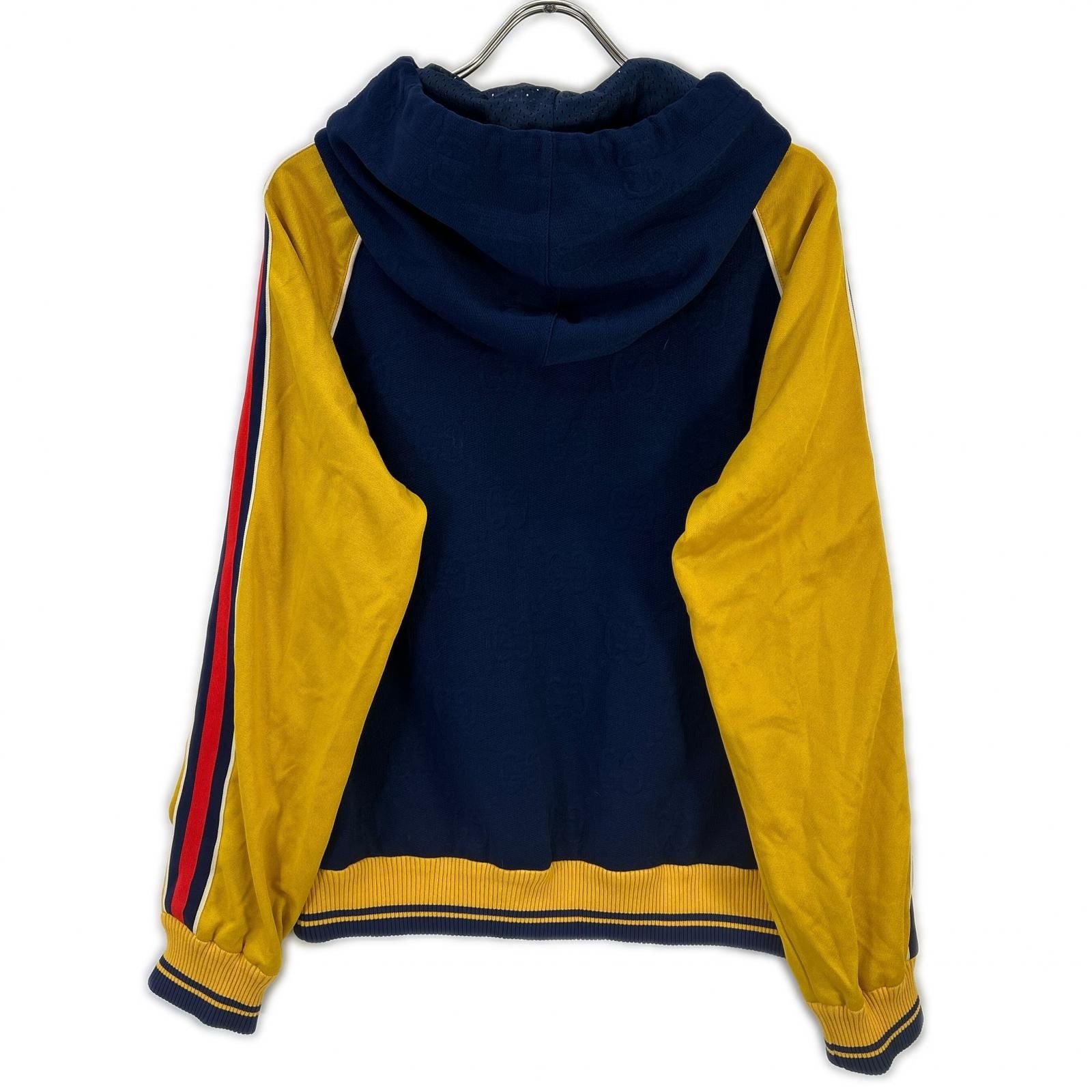 Gucci Navy Yellow GG Logo Jacquard Pullover Hoodie — view 2