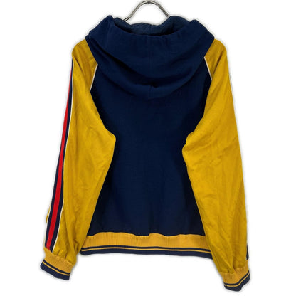 Gucci Navy Yellow GG Logo Jacquard Pullover Hoodie — view 2