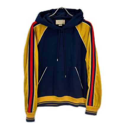 Gucci Navy Yellow GG Logo Jacquard Pullover Hoodie