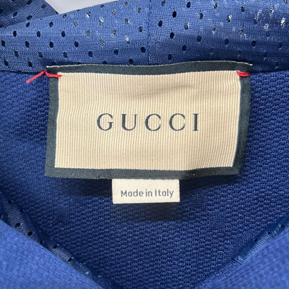 Gucci Navy Yellow GG Logo Jacquard Pullover Hoodie — view 3