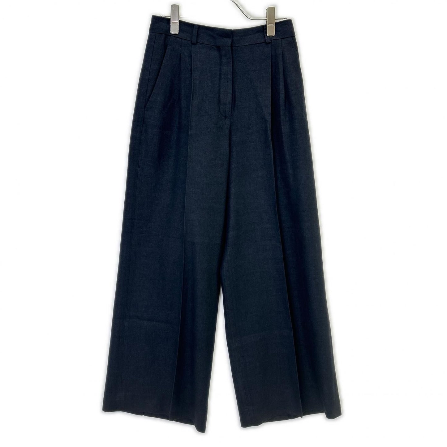 Loro Piana Navy Linen Wool Wide Trousers 40 Pants