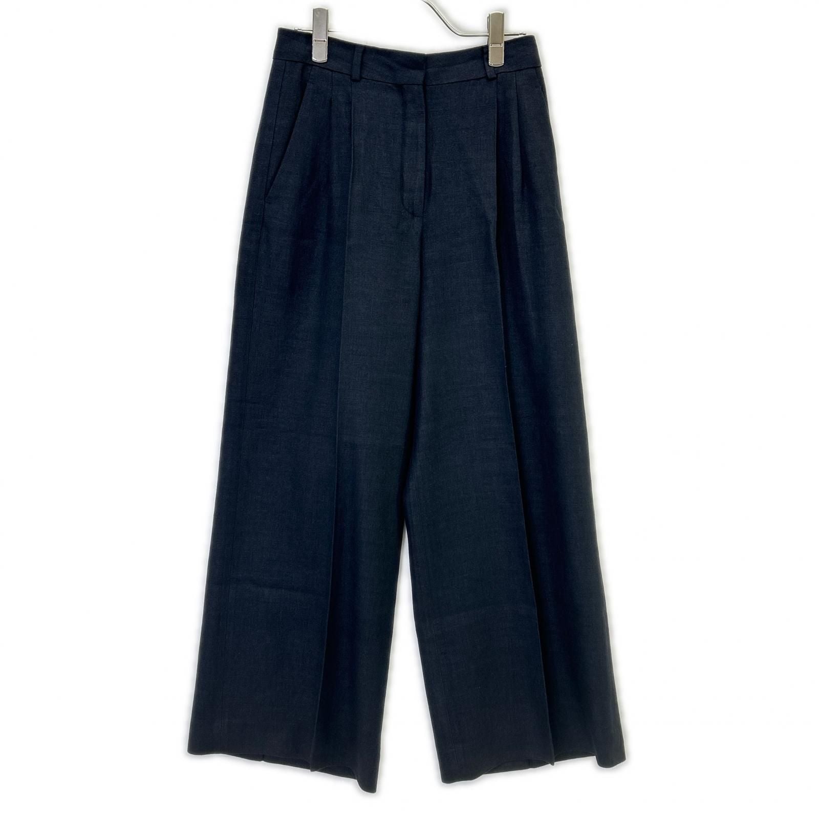 Loro Piana Navy Linen Wool Wide Trousers 40 Pants