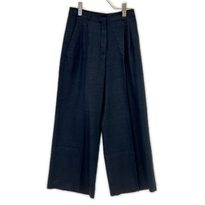 Loro Piana Navy Linen Wool Wide Trousers 40 Pants