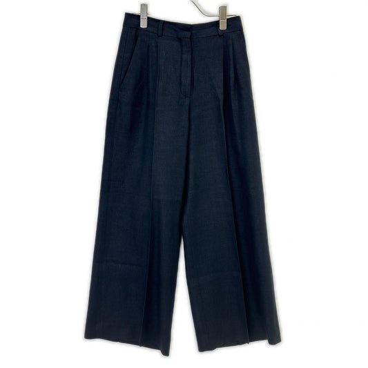 Loro Piana Navy Linen Wool Wide Trousers 40 Pants