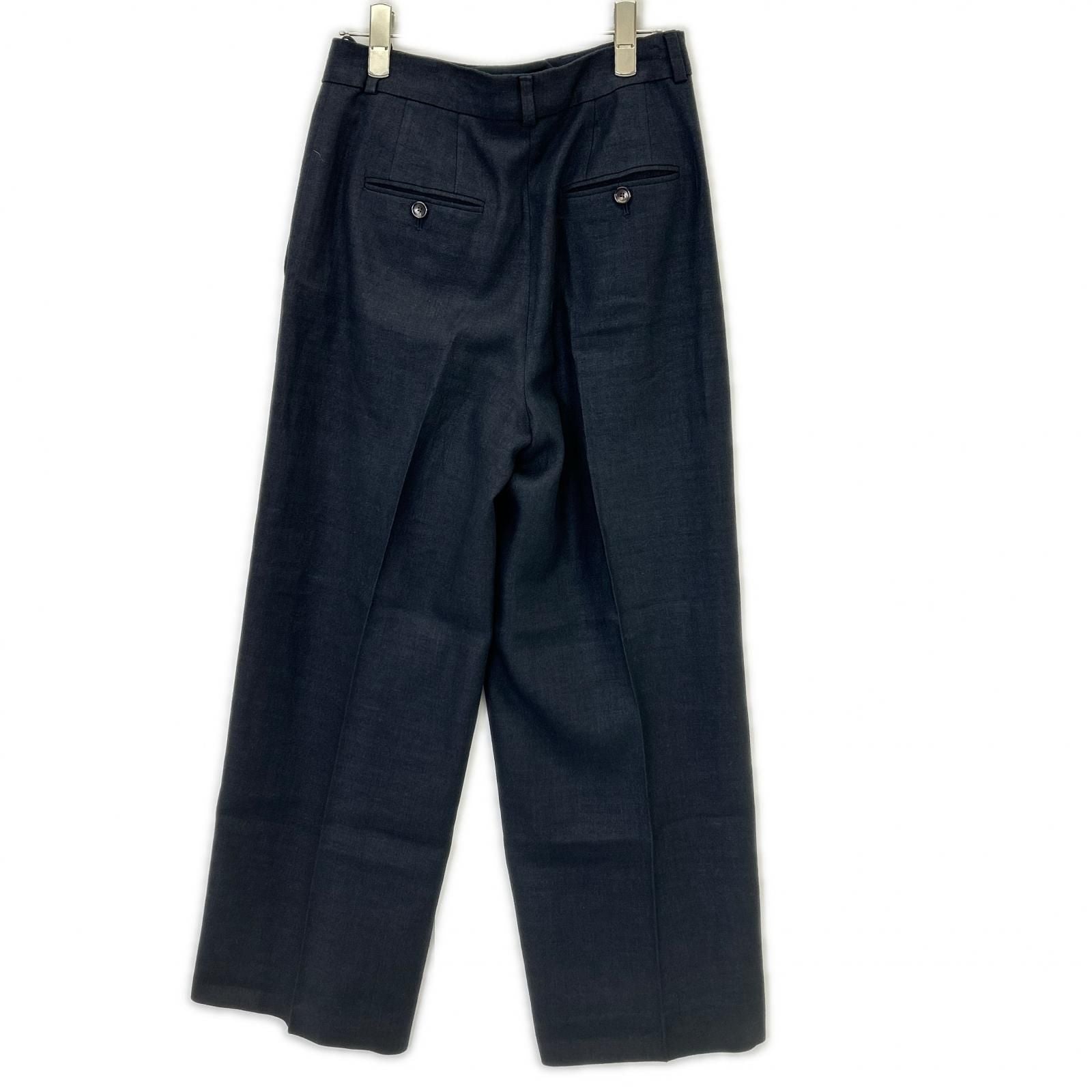 Loro Piana Navy Linen Wool Wide Trousers 40 Pants — view 2