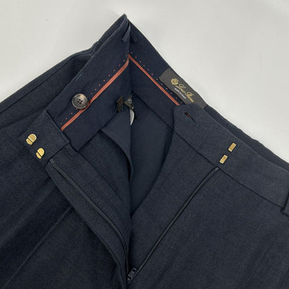 Loro Piana Navy Linen Wool Wide Trousers 40 Pants — view 6