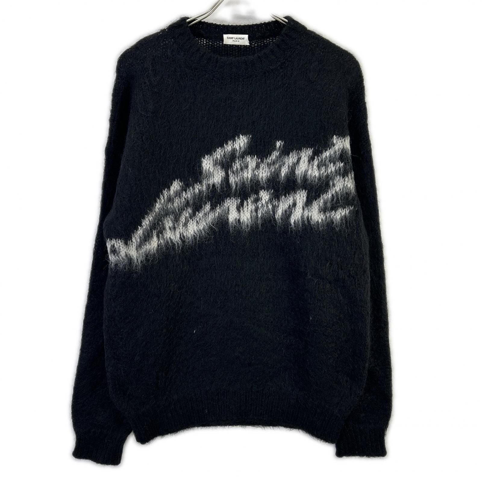 Saint Laurent Paris Black Logo Mohair Knit Sweater