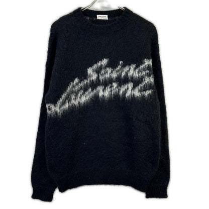 Saint Laurent Paris Black Logo Mohair Knit Sweater