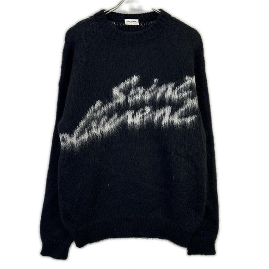 Saint Laurent Paris Black Logo Mohair Knit Sweater