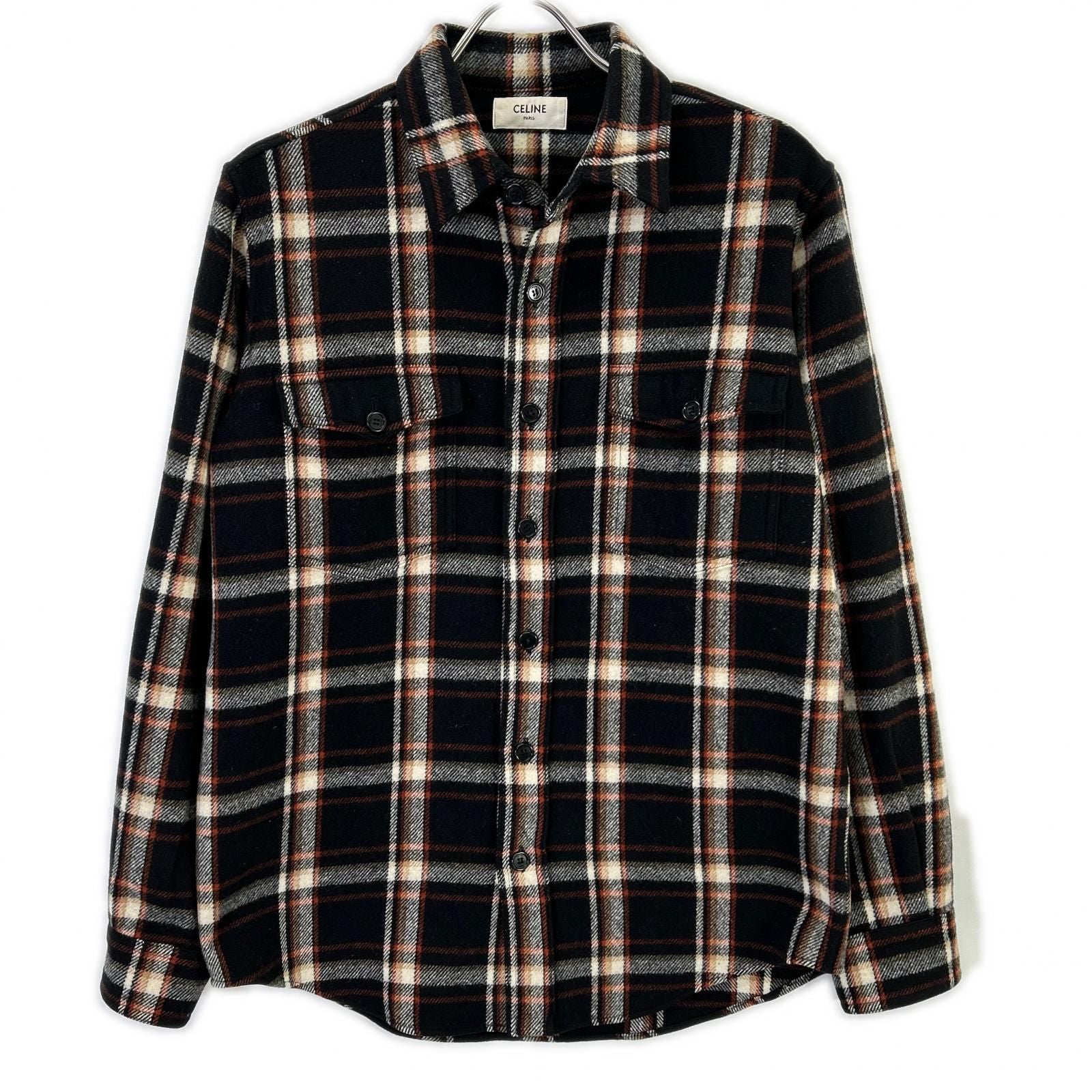 Celine Wool Twill Multicolor Check Loose Shirt 38