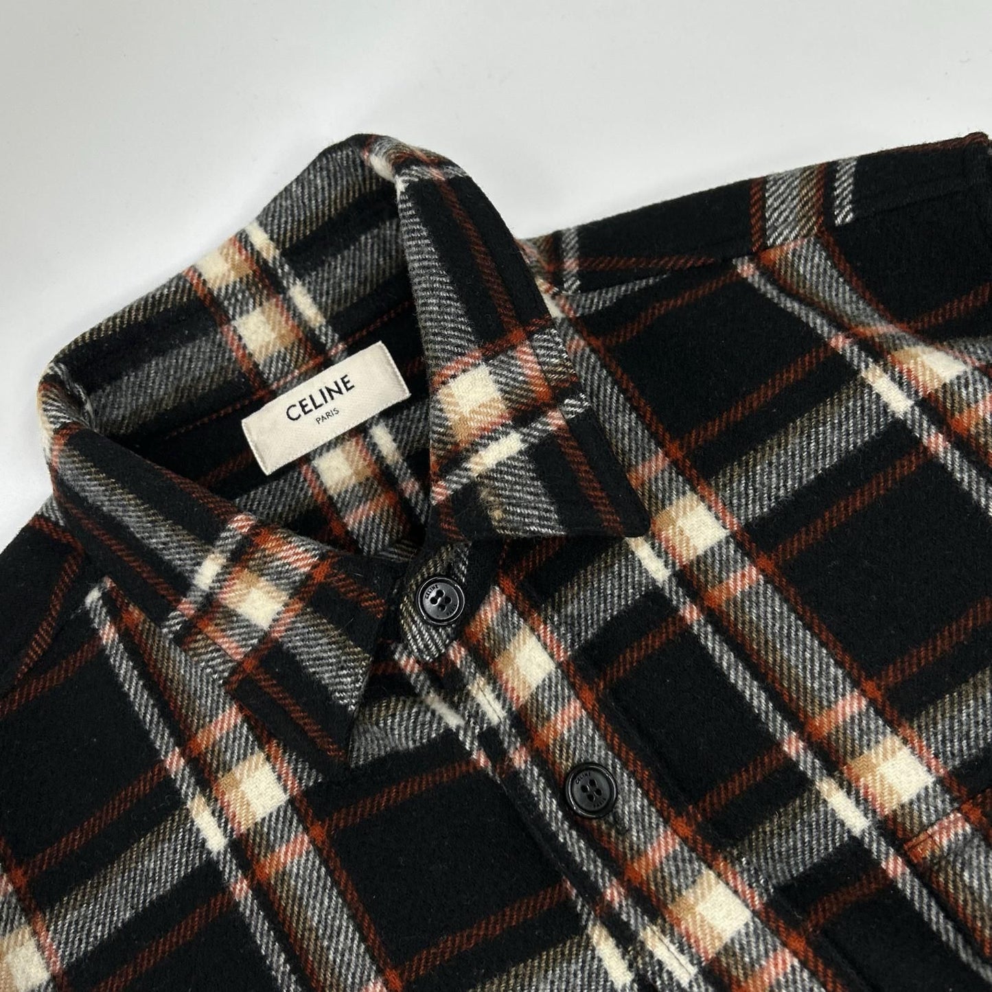 Celine Wool Twill Multicolor Check Loose Shirt 38 — view 6