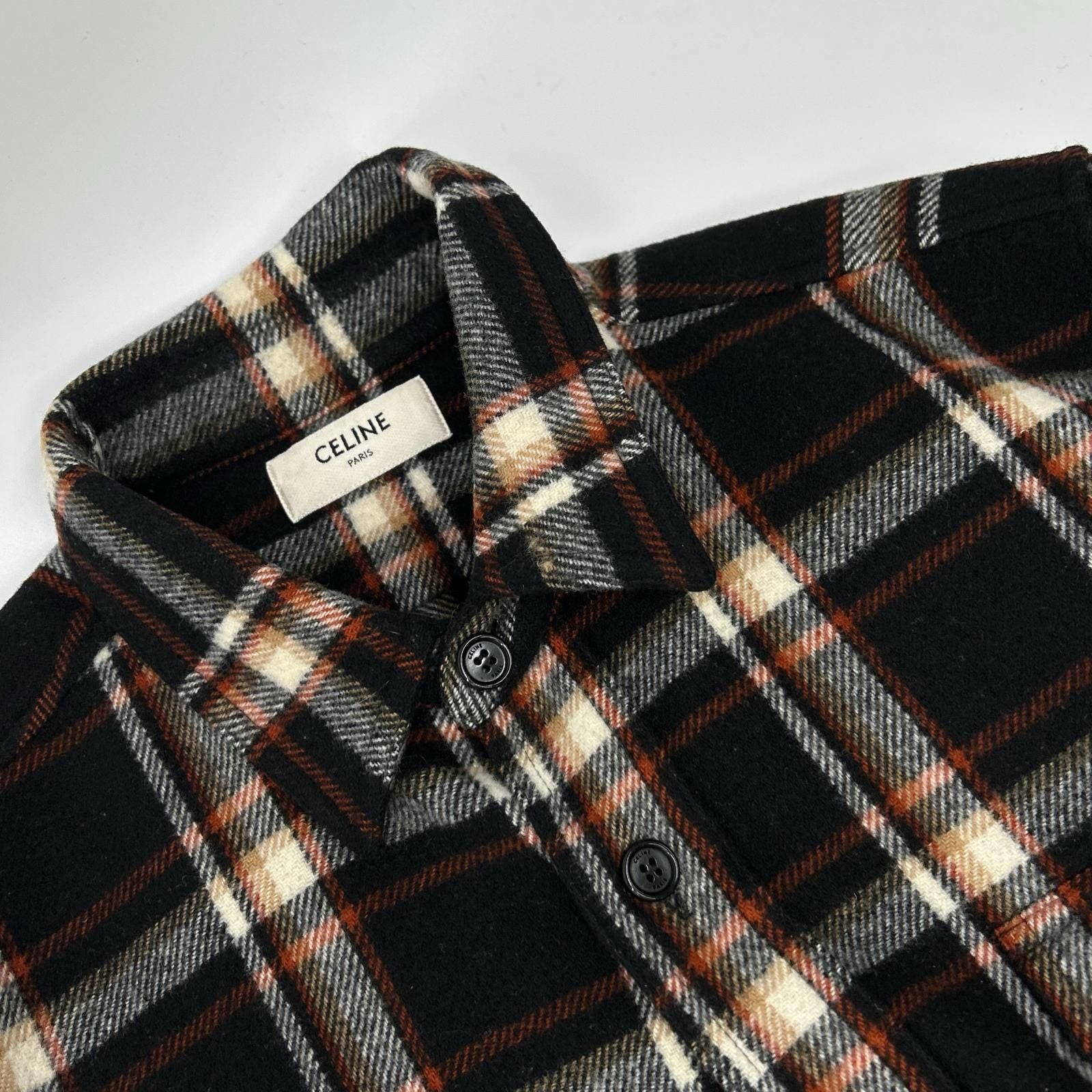 Celine Wool Twill Multicolor Check Loose Shirt 38 — view 6