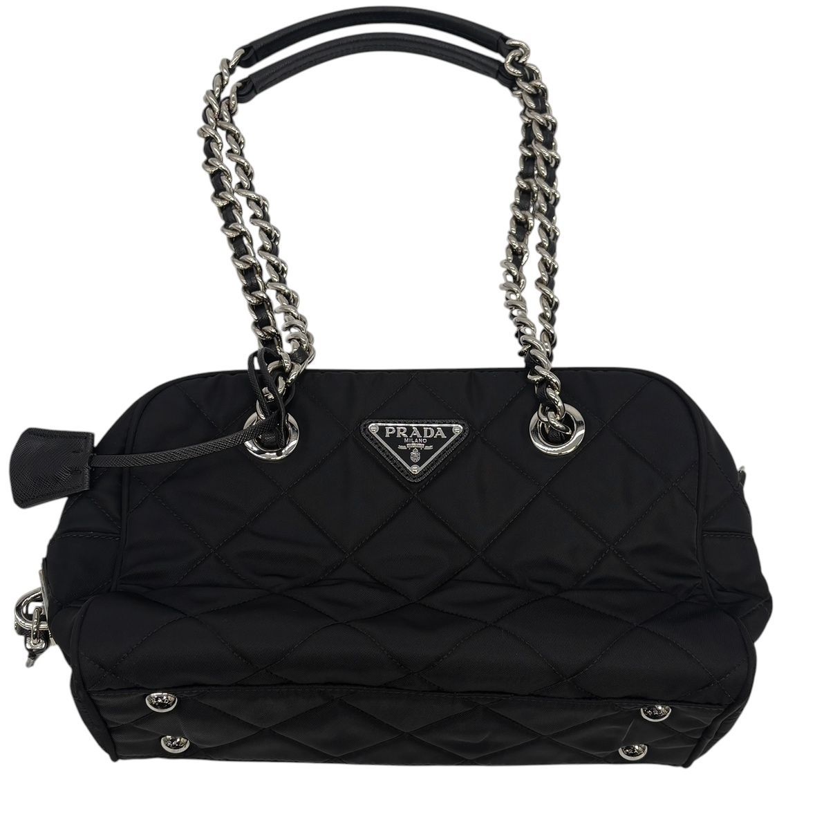 Prada Shoulder Bag Tessuto Impuntu Quilted Stitch Triangle Logo Chain Nylon — view 6