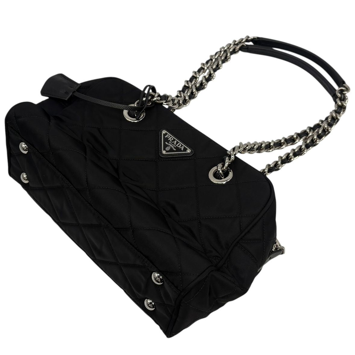 Prada Shoulder Bag Tessuto Impuntu Quilted Stitch Triangle Logo Chain Nylon — view 5