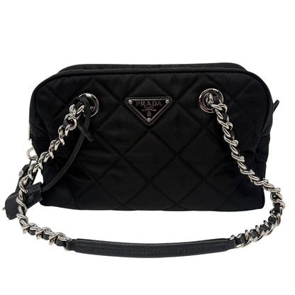 Prada Shoulder Bag Tessuto Impuntu Quilted Stitch Triangle Logo Chain Nylon