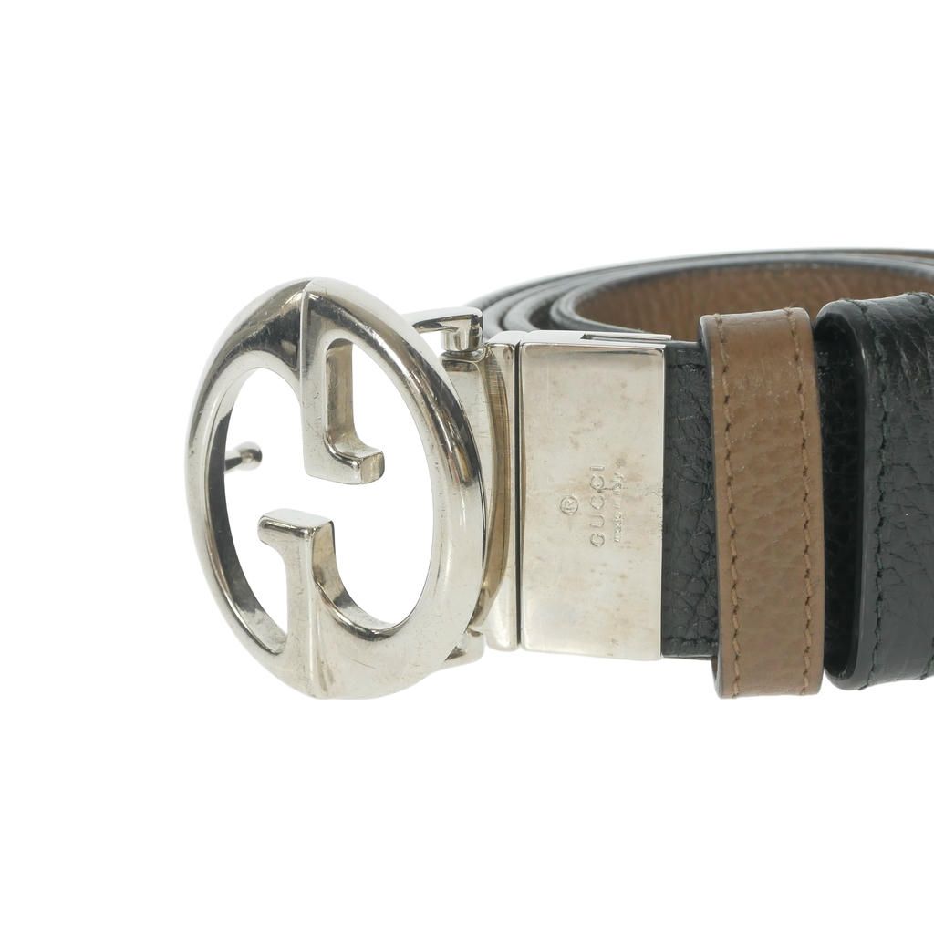 Gucci Interlocking Reversible Leather Buckle Belt 85 34 Black Brown — view 2