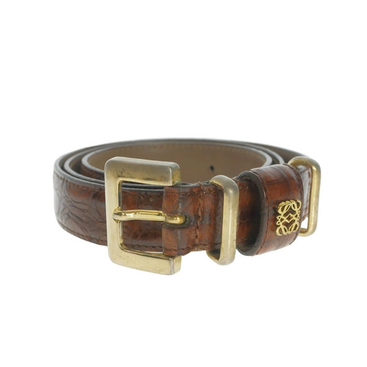 Loewe Crocodile Logo Leather Buckle Belt 75 Brown