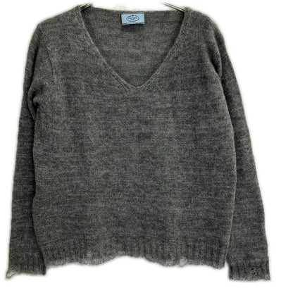 Prada Gray Mohair Distressed Knit 44 Sweater