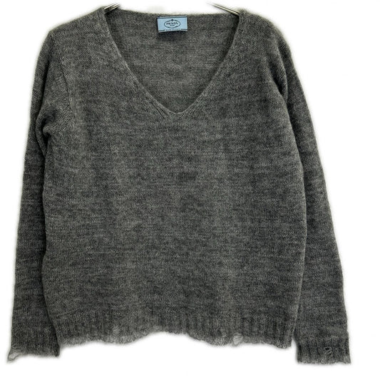 Prada Gray Mohair Distressed Knit 44 Sweater