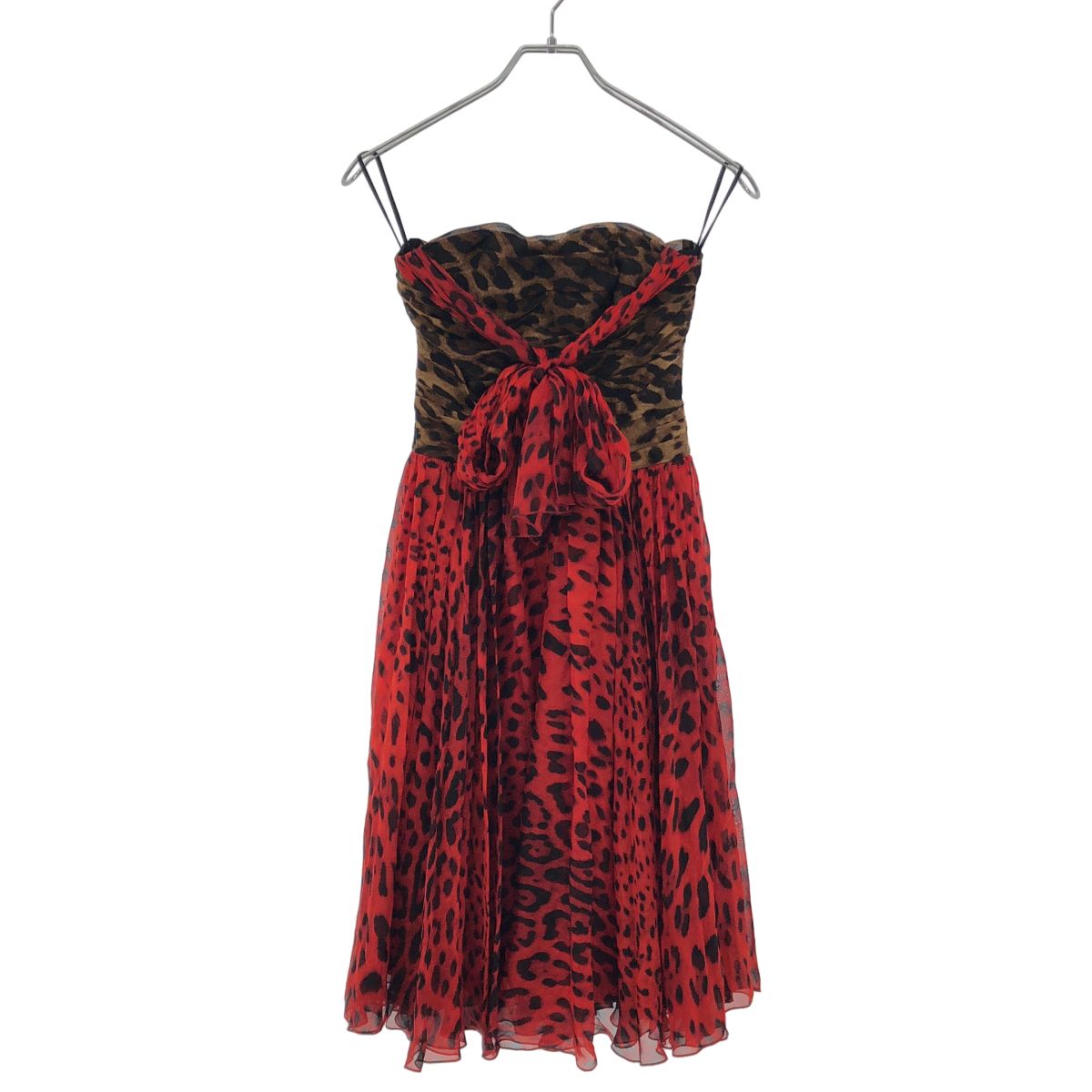 Dolce & Gabbana Off Shoulder Leopard Dress Red Brown 38