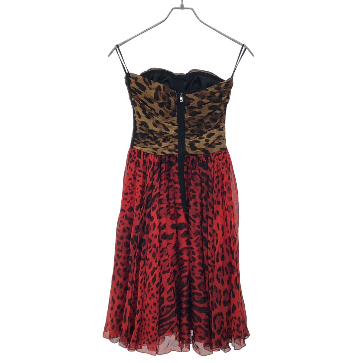 Dolce & Gabbana Off Shoulder Leopard Dress Red Brown 38 — view 2