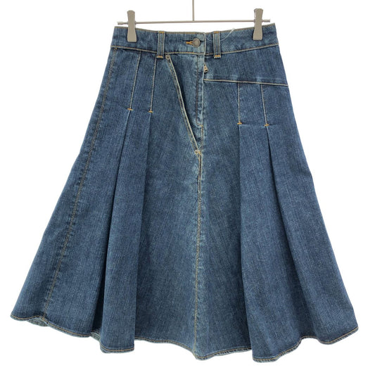 Louis Vuitton Pleated Denim Skirt Indigo Blue 34