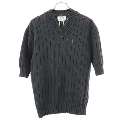 Hermes Neck Short Sleeve Knit Sweater Charcoal XS