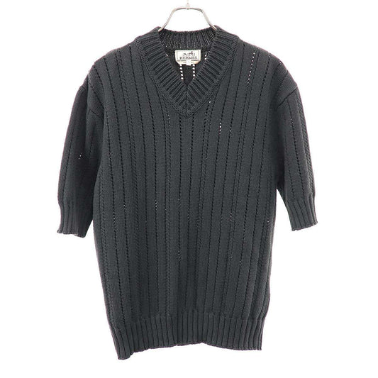 Hermes Neck Short Sleeve Knit Sweater Charcoal XS