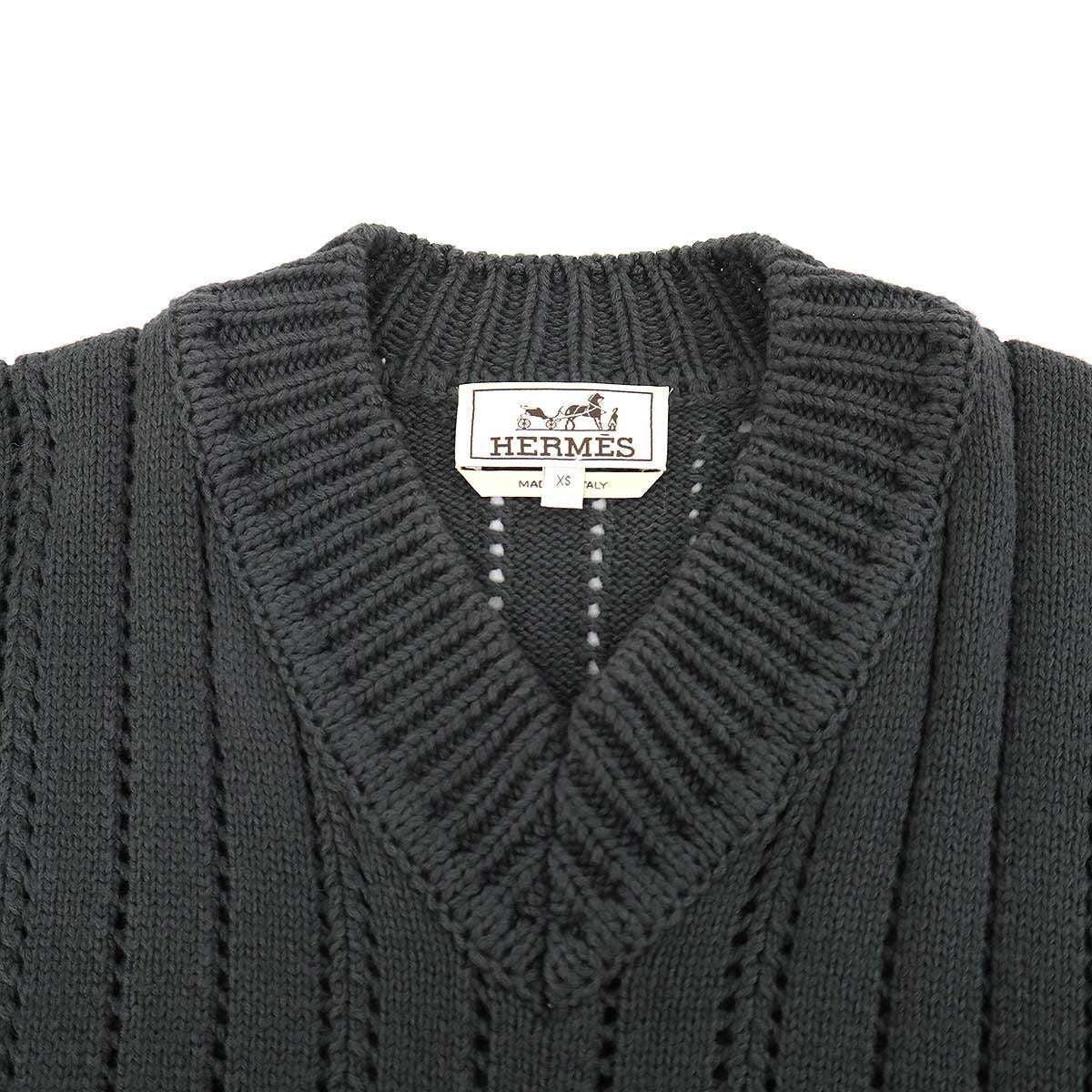 Hermes Neck Short Sleeve Knit Sweater Charcoal XS — view 4