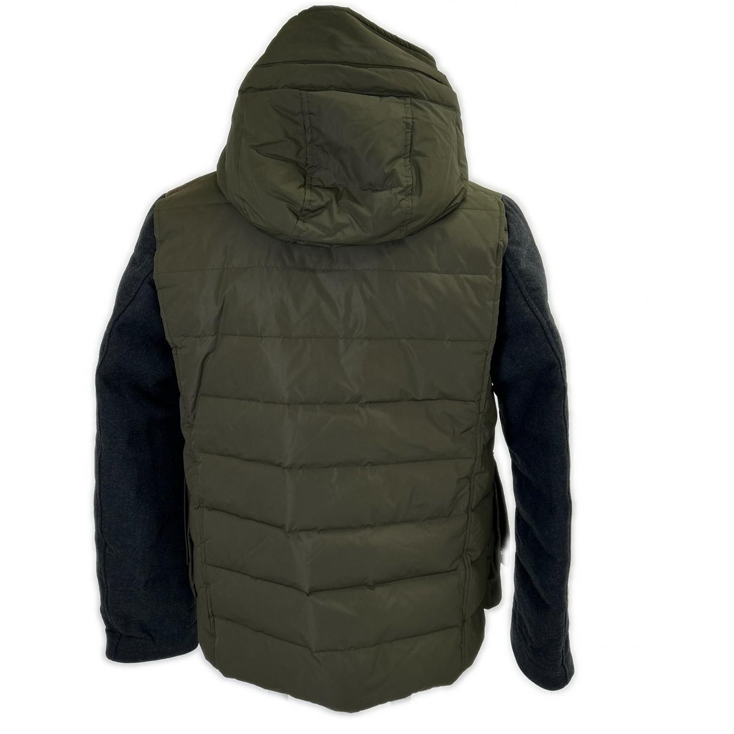 Moncler Gamme Blue Gum Arm Contrast Partial Suede Hoodie Down — view 3