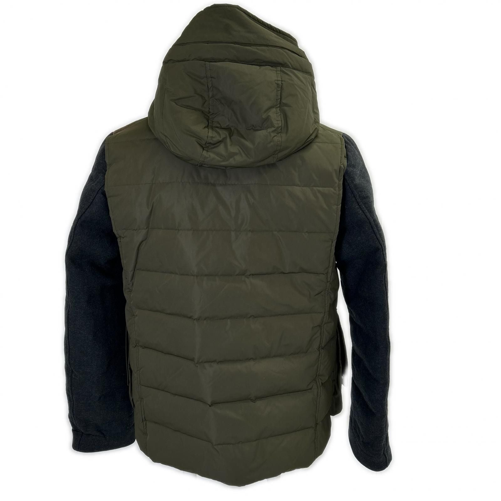 Moncler Gamme Blue Gum Arm Contrast Partial Suede Hoodie Down — view 3