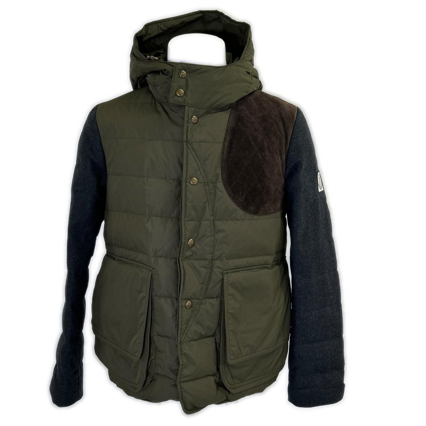 Moncler Gamme Blue Gum Arm Contrast Partial Suede Hoodie Down