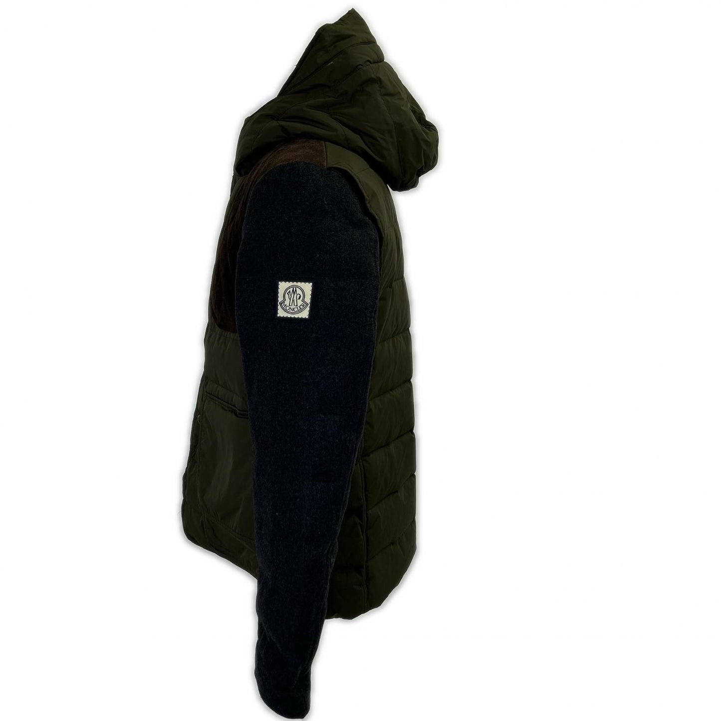 Moncler Gamme Blue Gum Arm Contrast Partial Suede Hoodie Down — view 2