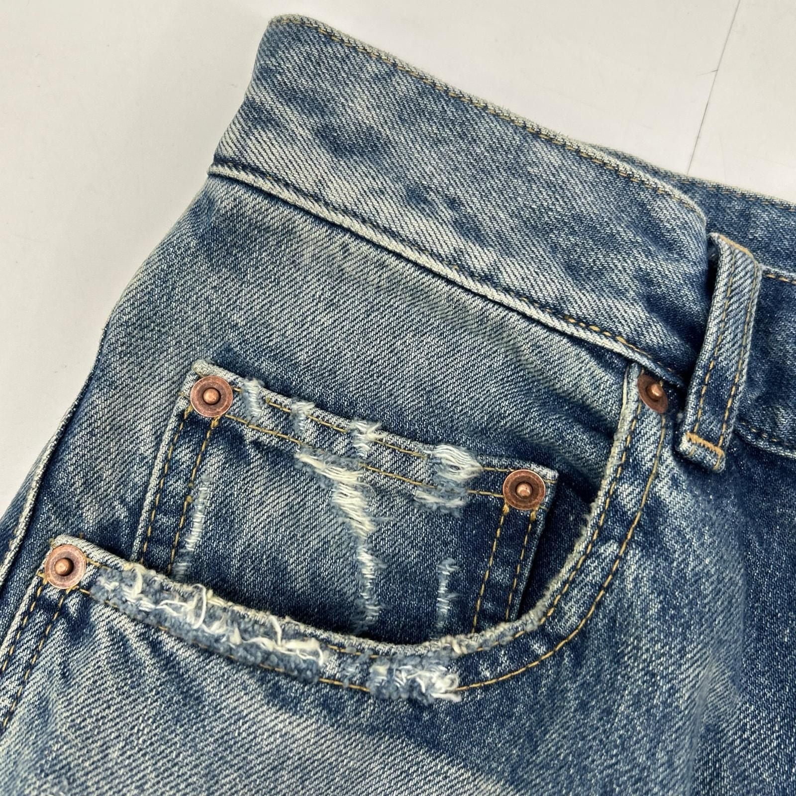 Saint Laurent Paris Washed Distressed Denim Pants 27 — view 7