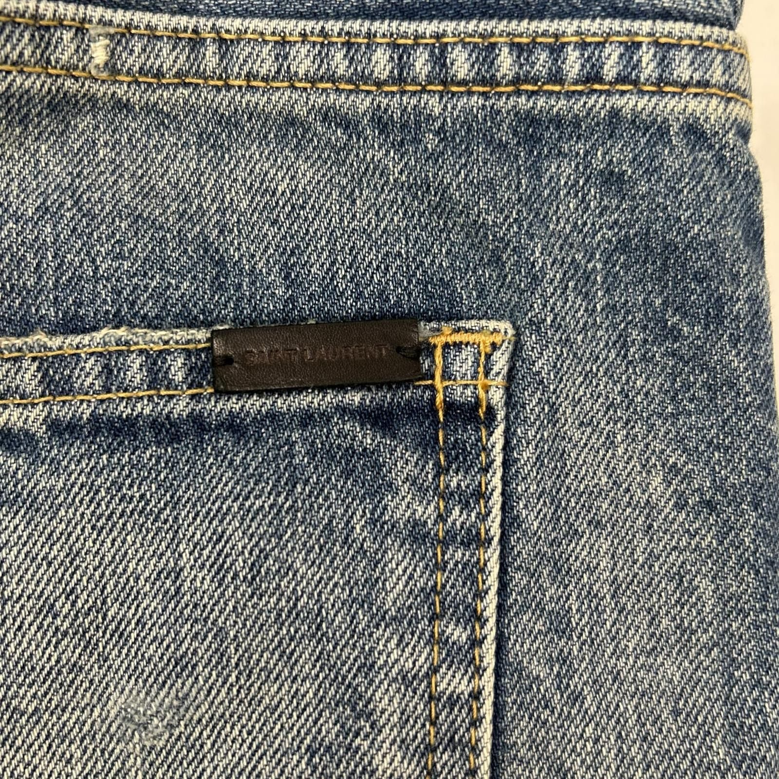Saint Laurent Paris Washed Distressed Denim Pants 27 — view 8