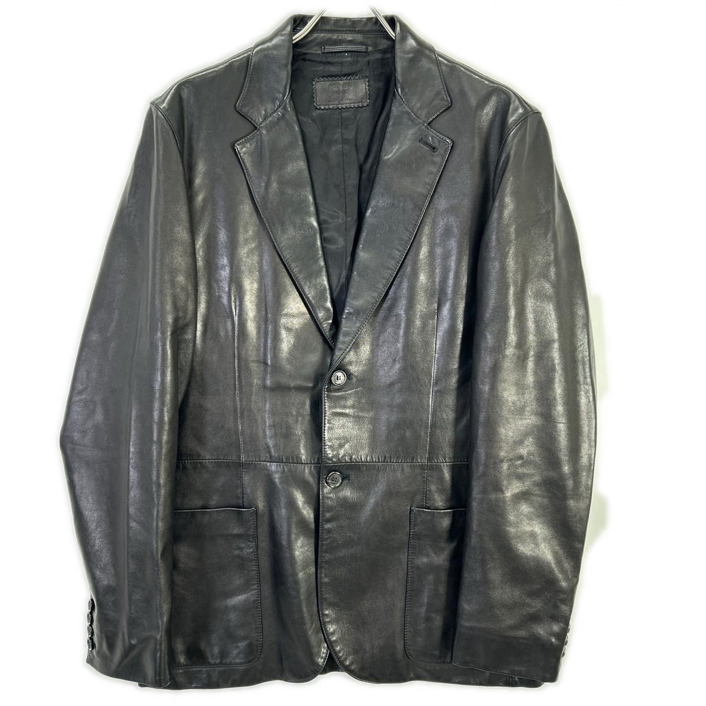 Prada Black Leather Center Vent Tailored Jacket 50