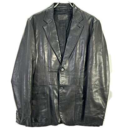 Prada Black Leather Center Vent Tailored Jacket 50