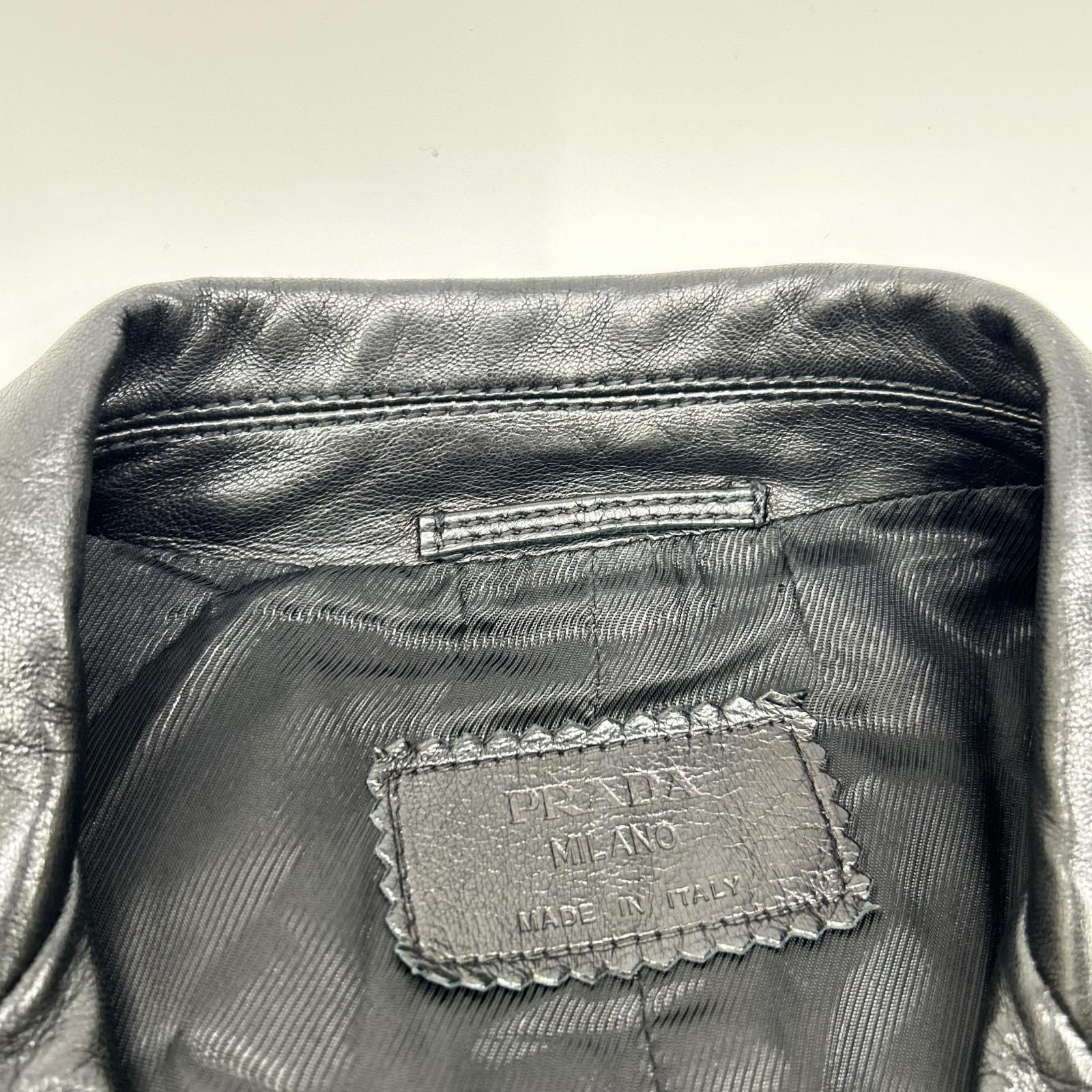 Prada Black Leather Center Vent Tailored Jacket 50 — view 8