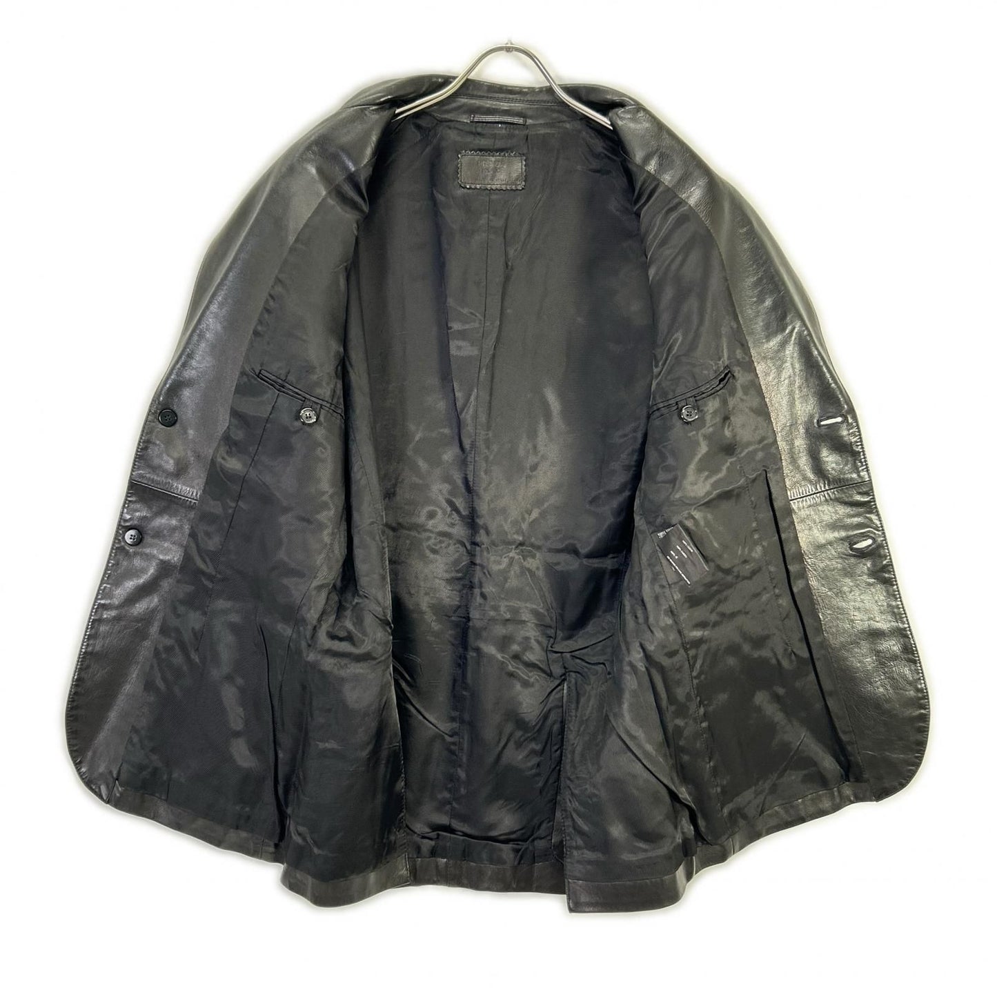 Prada Black Leather Center Vent Tailored Jacket 50 — view 3