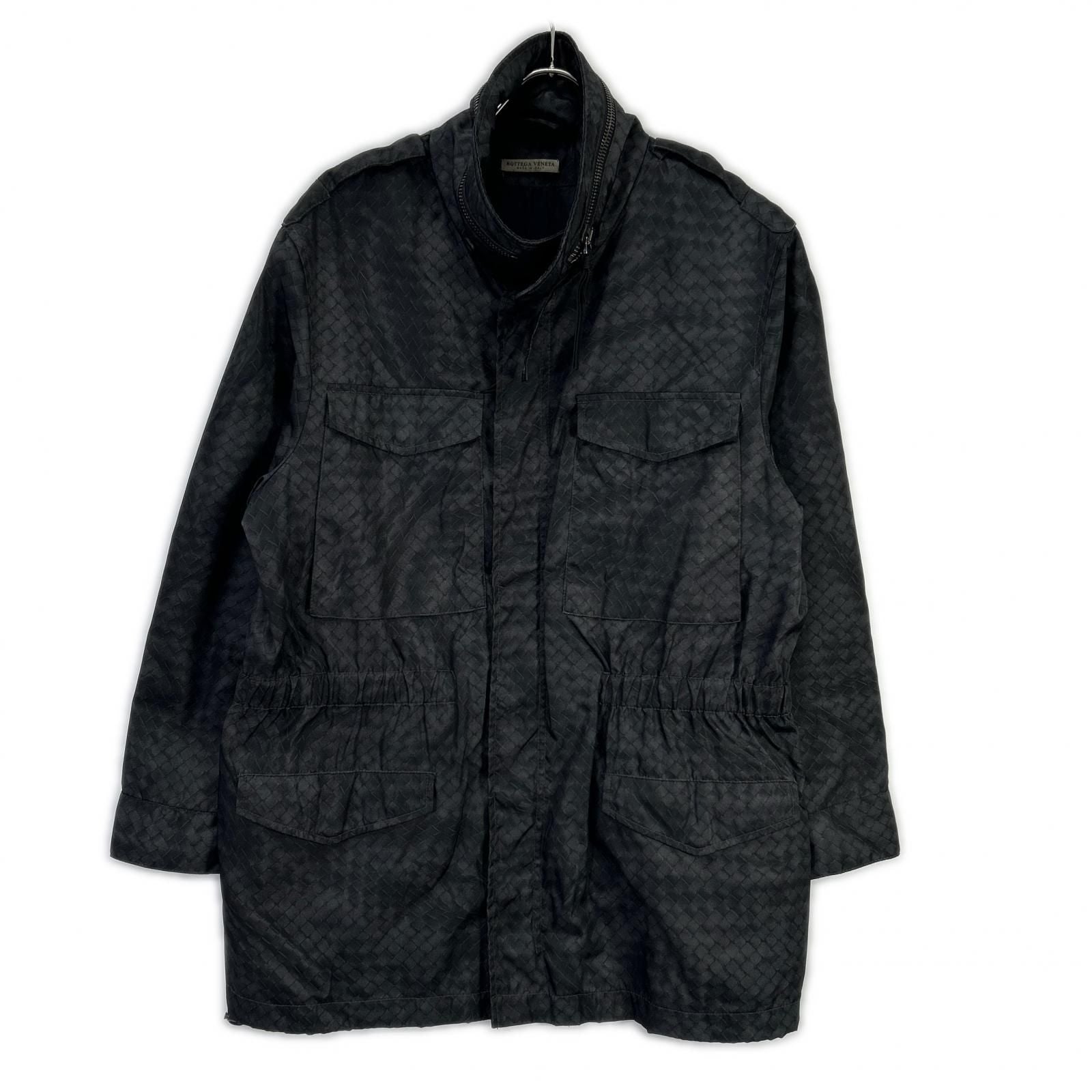 Bottega Veneta Black Intre Print Nylon Zip Coat 52