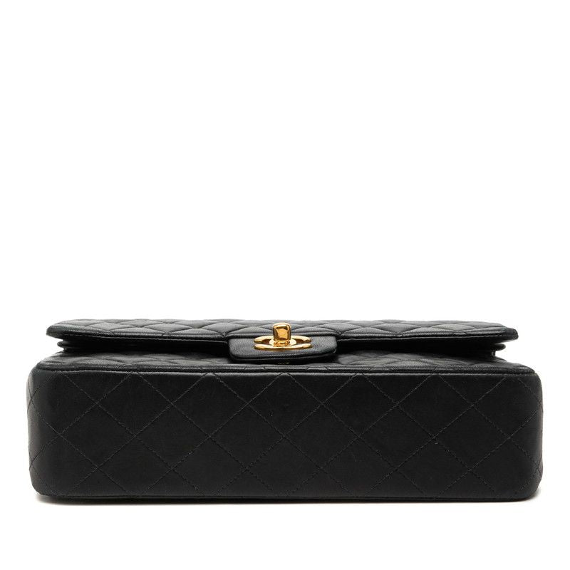 Chanel CC Logo Quilted 25 Double Flap Chain Shoulder Bag Navy Lambskin — view 3