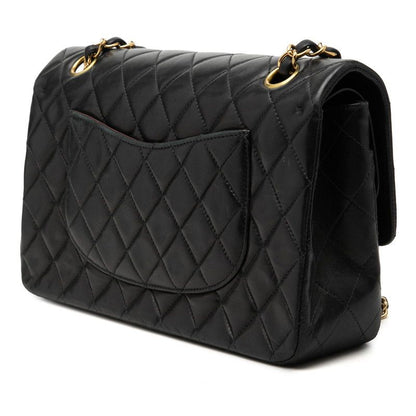 Chanel CC Logo Quilted 25 Double Flap Chain Shoulder Bag Navy Lambskin — view 2