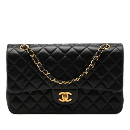 Chanel CC Logo Quilted 25 Double Flap Chain Shoulder Bag Navy Lambskin