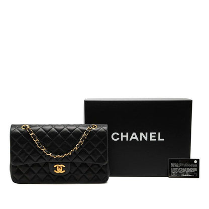 Chanel CC Logo Quilted 25 Double Flap Chain Shoulder Bag Navy Lambskin — view 7